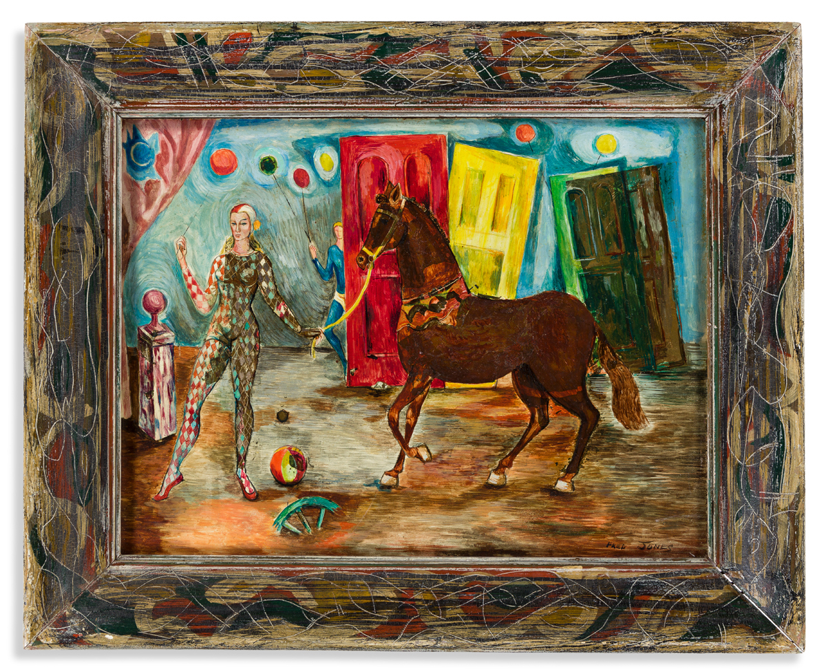 FRED JONES (1914 - 2004) Untitled (Circus Performers with Horse).